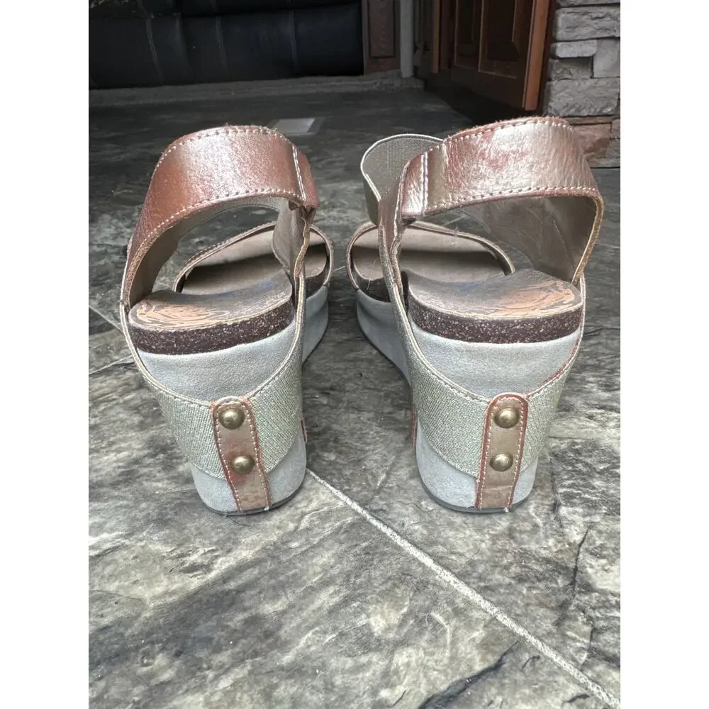 OTBT Metallic Copper and Light Gray Wedge Sandals